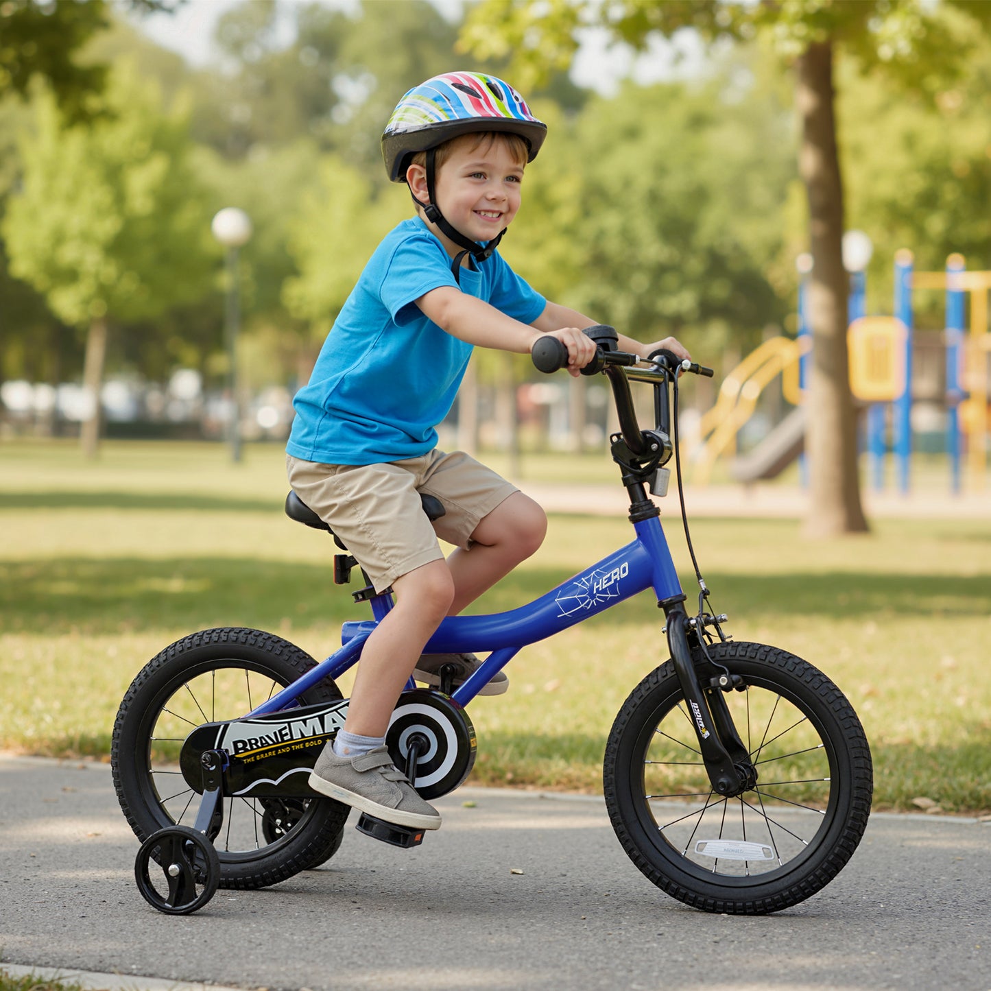 16-Inch Kids Bike with Removable Training Wheels Navy - Brave Hero