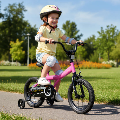 12-Inch Kids Bike with Removable Training Wheels Pink-Brave Hero