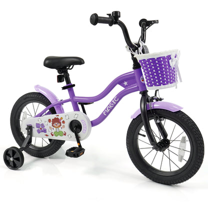 16 Inch Kids Bike with Training Wheels for Aged 4-7 Years Old - Magic Purple