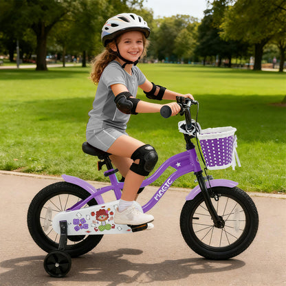 14 Inch Kids Bike with Training Wheels for Aged 3-5 Years Old - Magic Purple