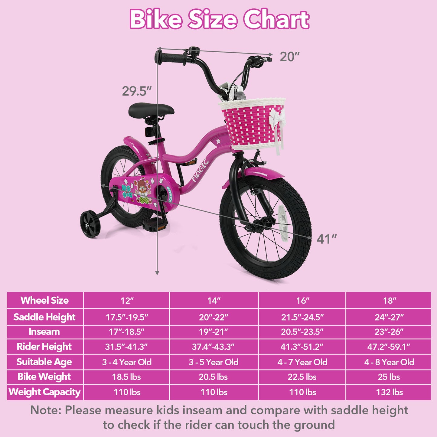 14 Inch Kids Bike with Training Wheels for Aged 3-5 Years Old - Magic Rose
