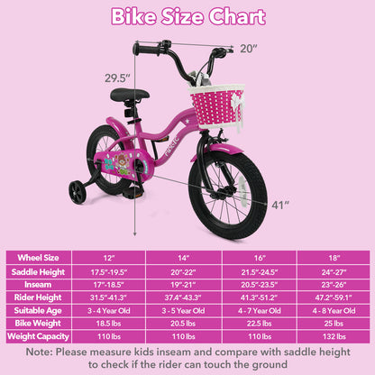 14 Inch Kids Bike with Training Wheels for Aged 3-5 Years Old - Magic Rose