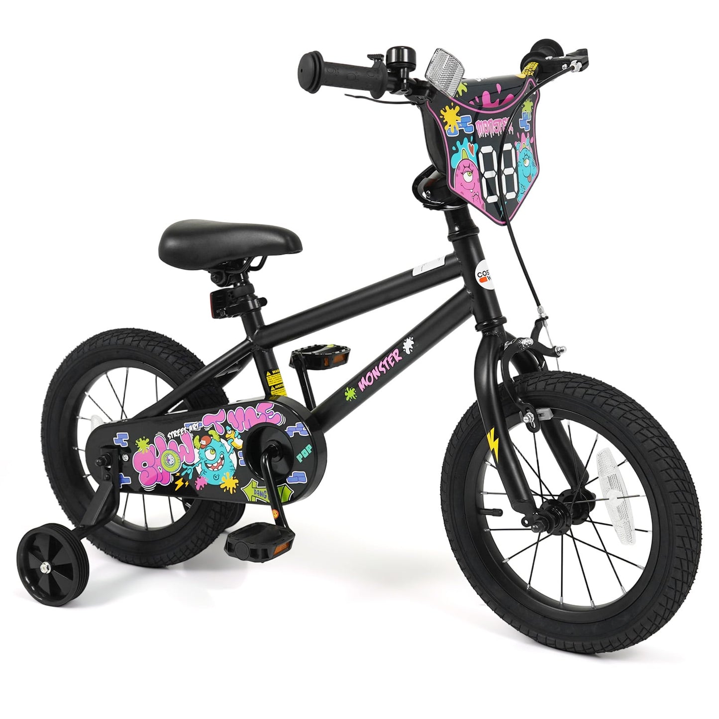 18 Inch Kids Bike with Training Wheels for Ages 4-8 Years Old Black- Street Art Time
