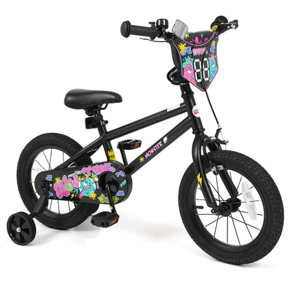 18 Inch Kids Bike with Training Wheels for Ages 4-8 Years Old Black- Street Art Time