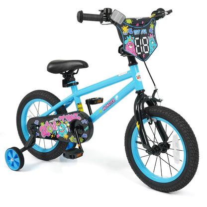 14 Inch Kids Bike with Training Wheels for Ages 3-5 Years Old Blue- Street Art Time