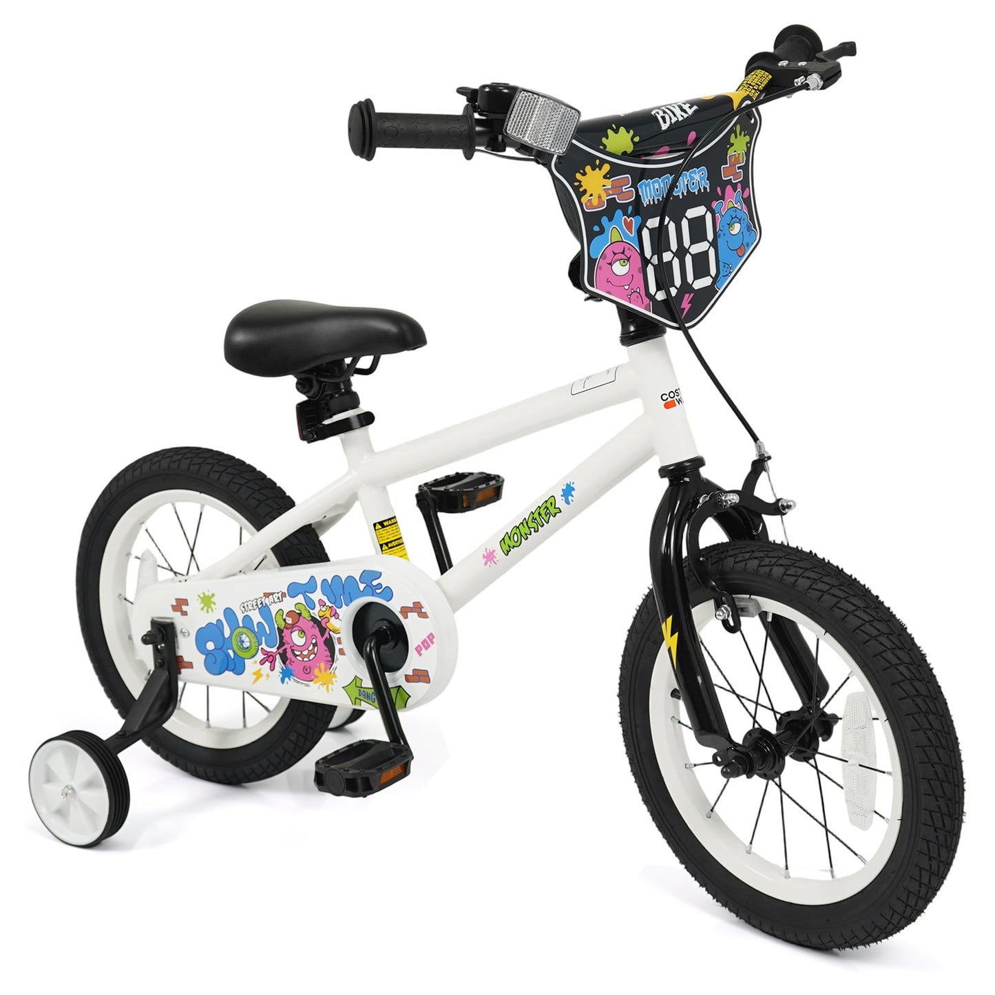 14 Inch Kids Bike with Training Wheels for Ages 3-5 Years Old White- Street Art Time