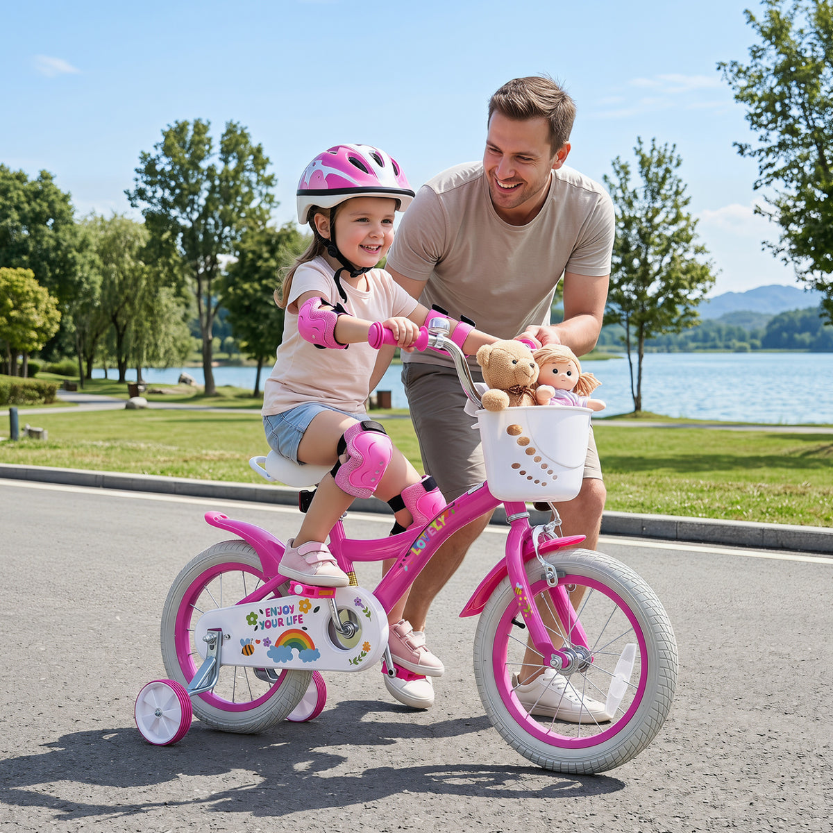 14 Inches Girls Bike for 3-5 Years Old with Basket - Spring Party  Pink