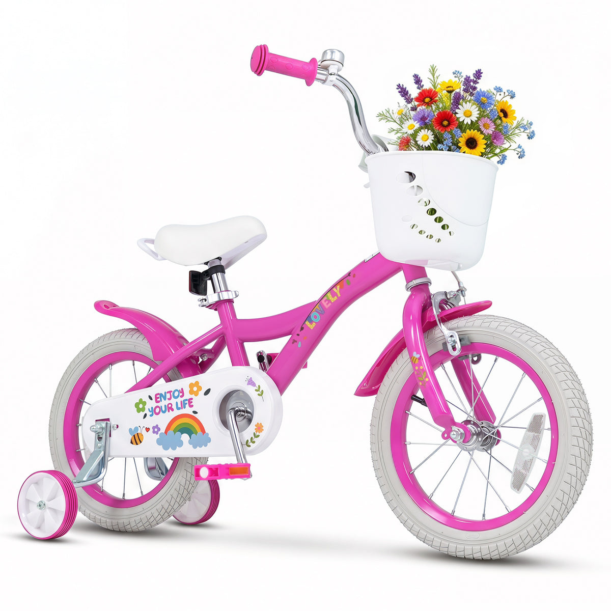 14 Inches Girls Bike for 3-5 Years Old with Basket - Spring Party  Pink