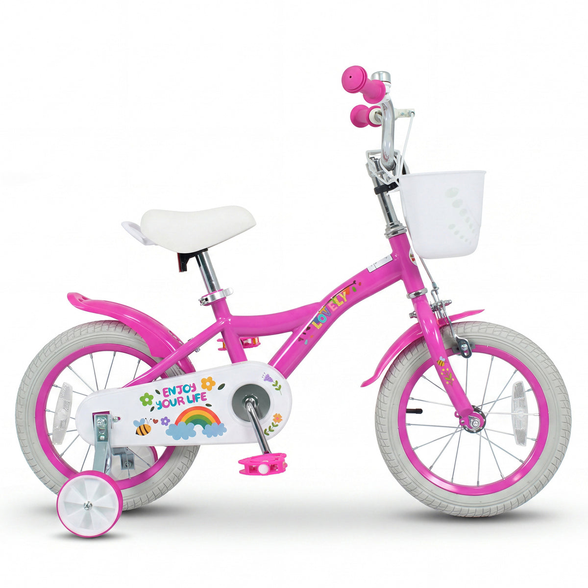 14 Inches Girls Bike for 3-5 Years Old with Basket - Spring Party  Pink