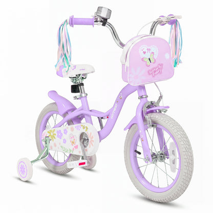 14 Inches Girls Bike with Front Bag and Streamers for 3-5 Years Purple