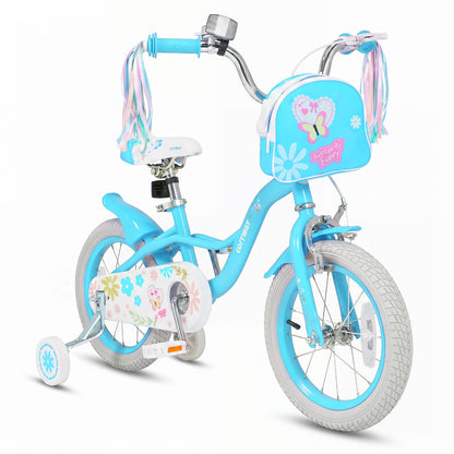 14 Inches Girls Bike with Front Bag and Streamers for 3-5 Years Blue