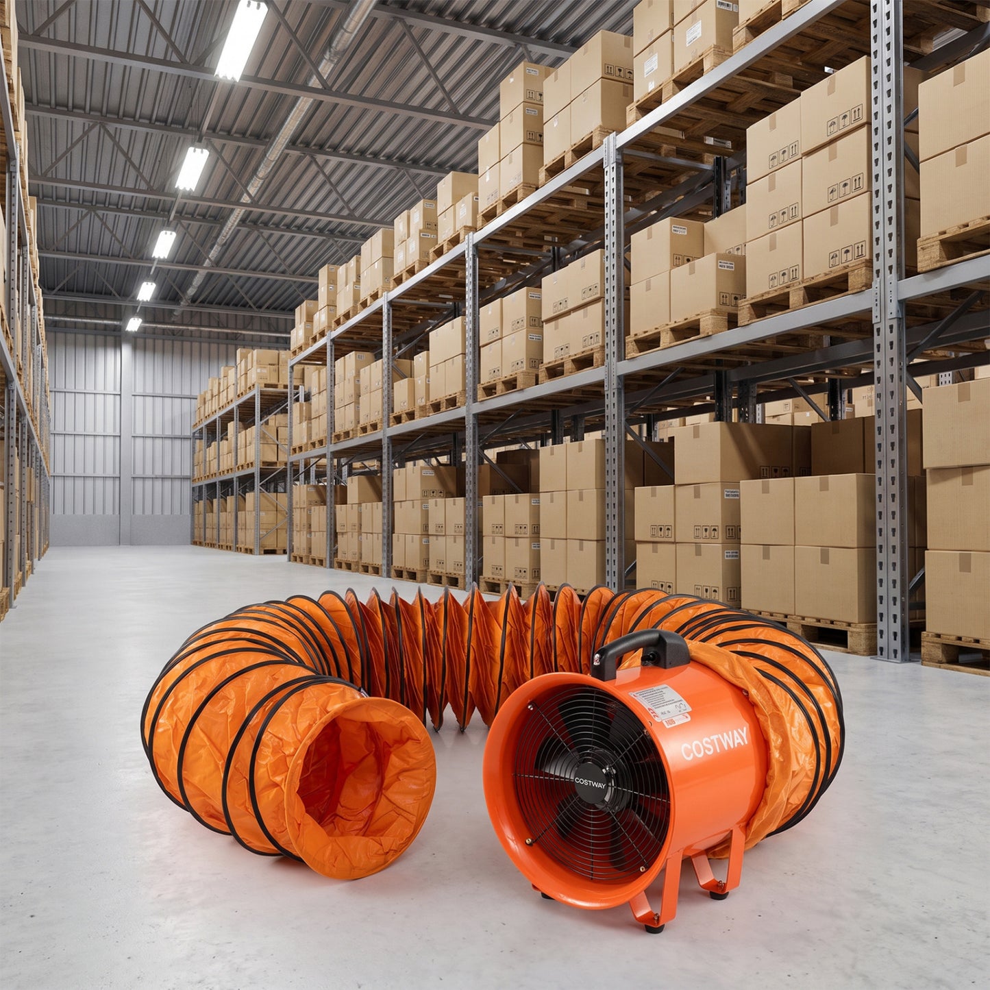 14" Industrial Blower Fan with 25 FT Flexible Duct Hose-Orange