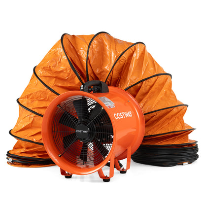 14" Industrial Blower Fan with 25 FT Flexible Duct Hose-Orange