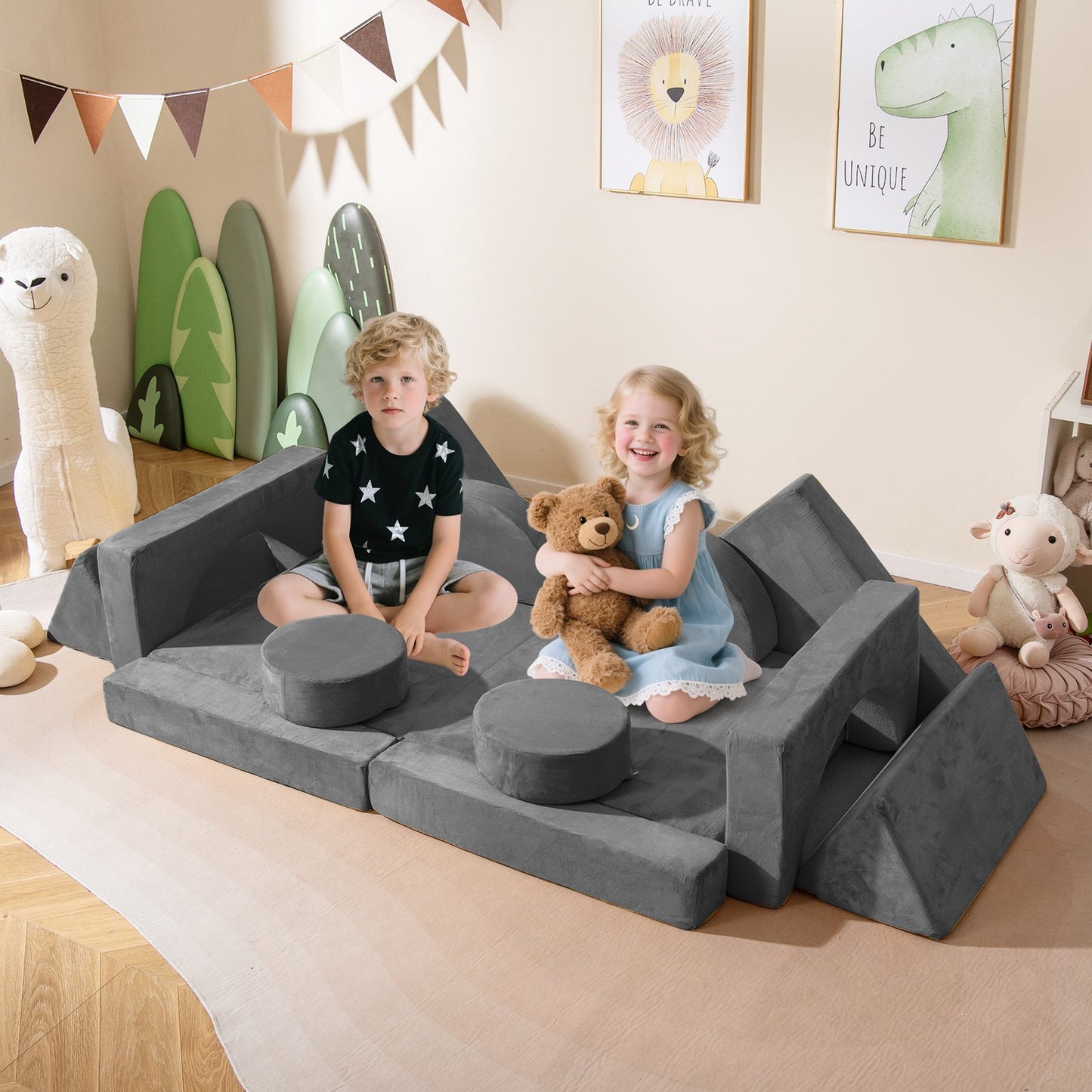 14 PCS Modular Kids Play Couch for Playroom and Bedroom-Blue