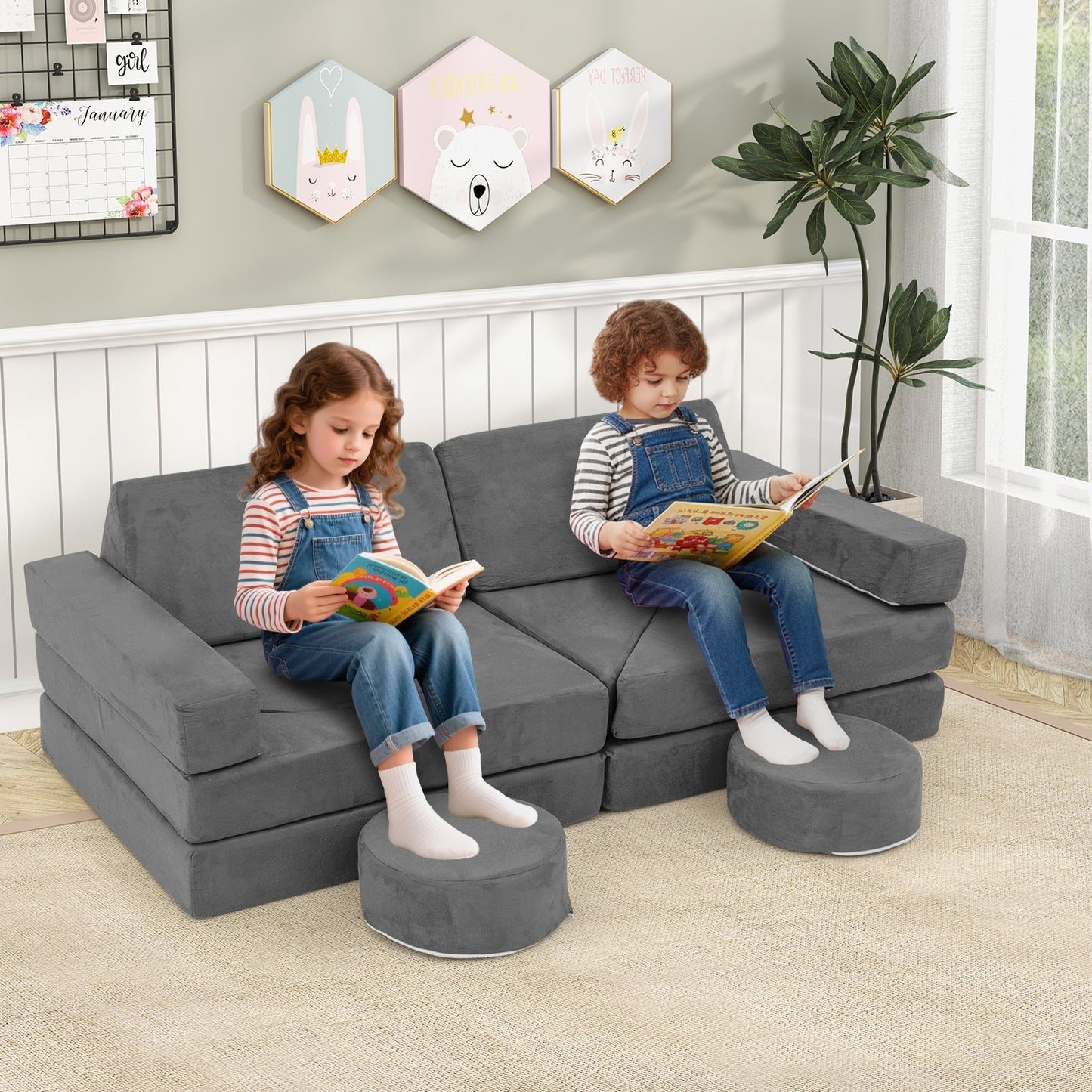 14 PCS Modular Kids Play Couch for Playroom and Bedroom-Blue