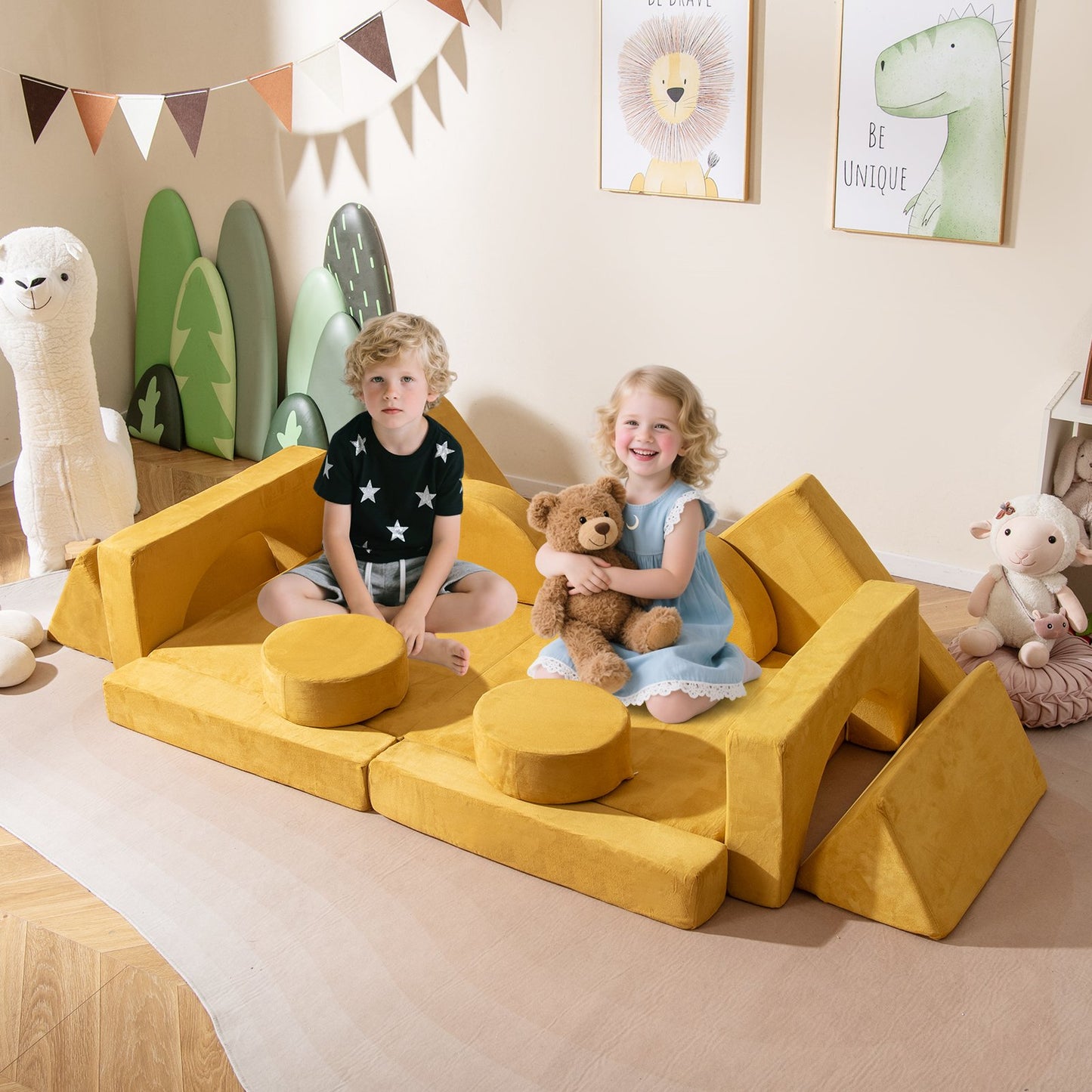 14 PCS Modular Kids Play Couch for Playroom and Bedroom-Blue
