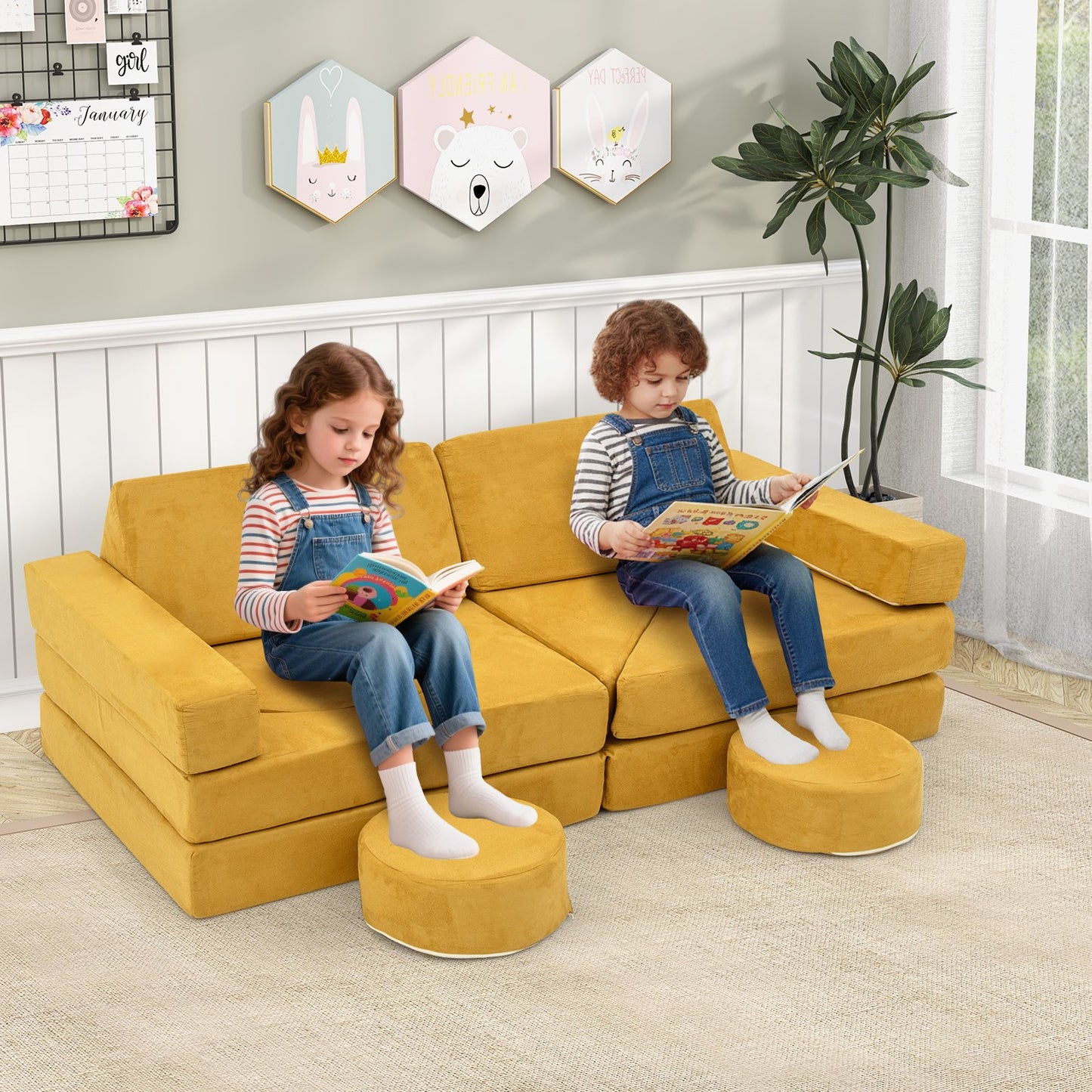 14 PCS Modular Kids Play Couch for Playroom and Bedroom-Blue