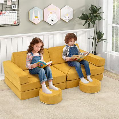 14 PCS Modular Kids Play Couch for Playroom and Bedroom-Blue