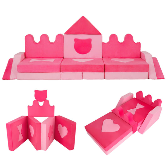 14 Piece Kids Play Couch Modular Foam Climbing Blocks for Kids 3+ Years Old-Pink