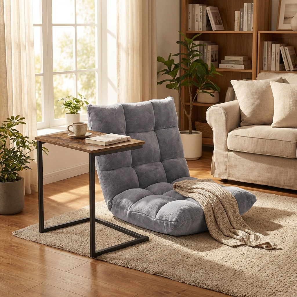 14-Position Adjustable Floor Chair & C-Shaped End Table Set
