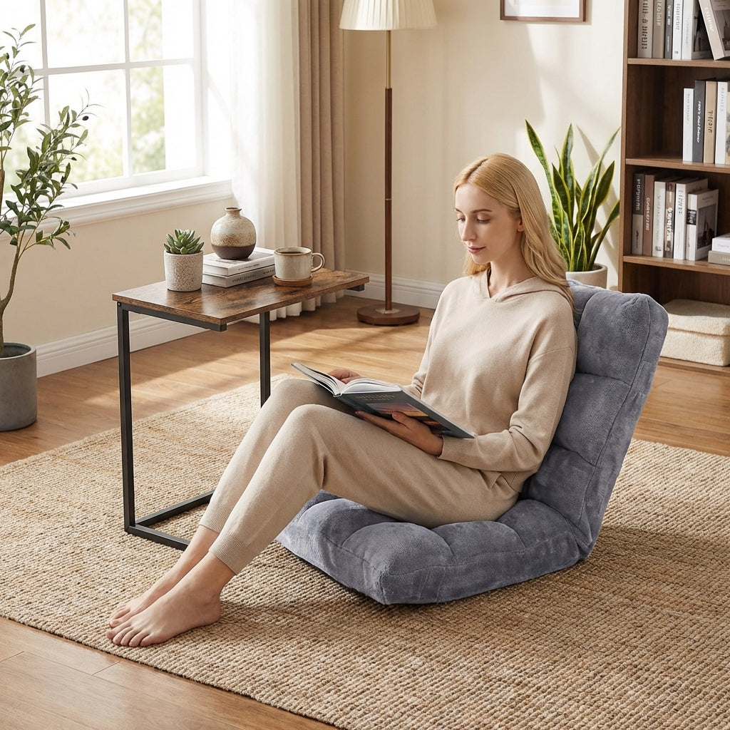 14-Position Adjustable Floor Chair & C-Shaped End Table Set