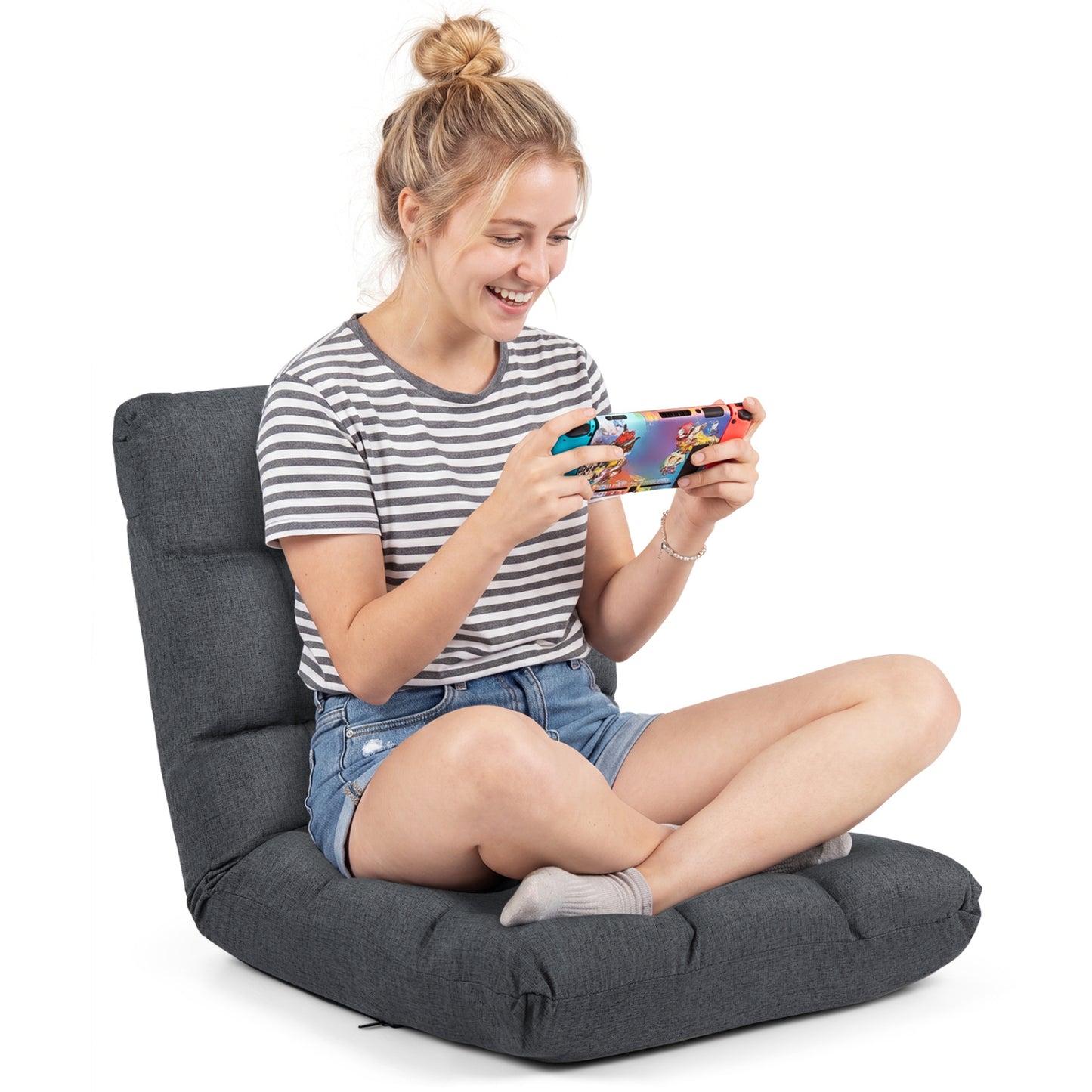 14-Position Adjustable Floor Chair for Adults with Back Support and Comfy Cushion-Gray
