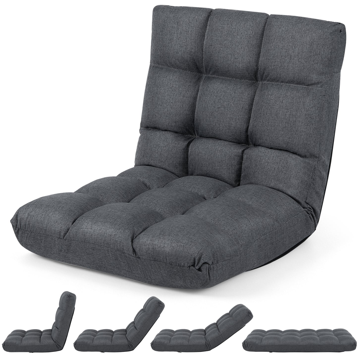 14-Position Adjustable Floor Chair for Adults with Back Support and Comfy Cushion-Gray