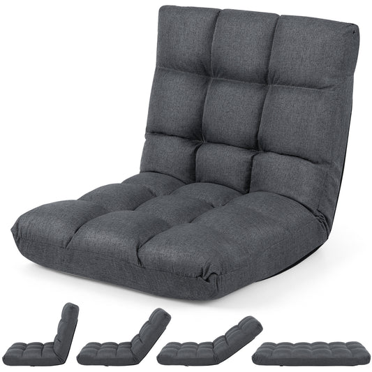 14-Position Adjustable Floor Chair for Adults with Back Support and Comfy Cushion-Gray