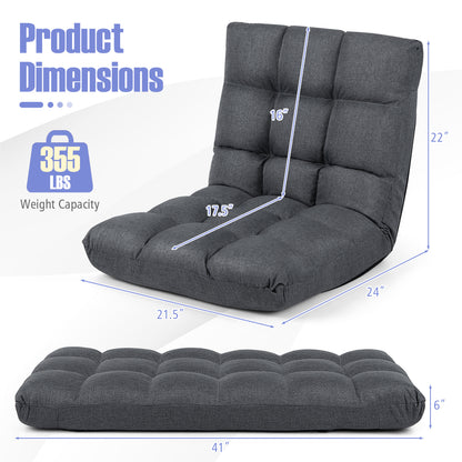 14-Position Adjustable Floor Chair for Adults with Back Support and Comfy Cushion-Gray
