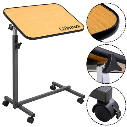 Beige overbed rolling table with food tray, designed for convenient side table use in living rooms, by Wilsons Home Store.