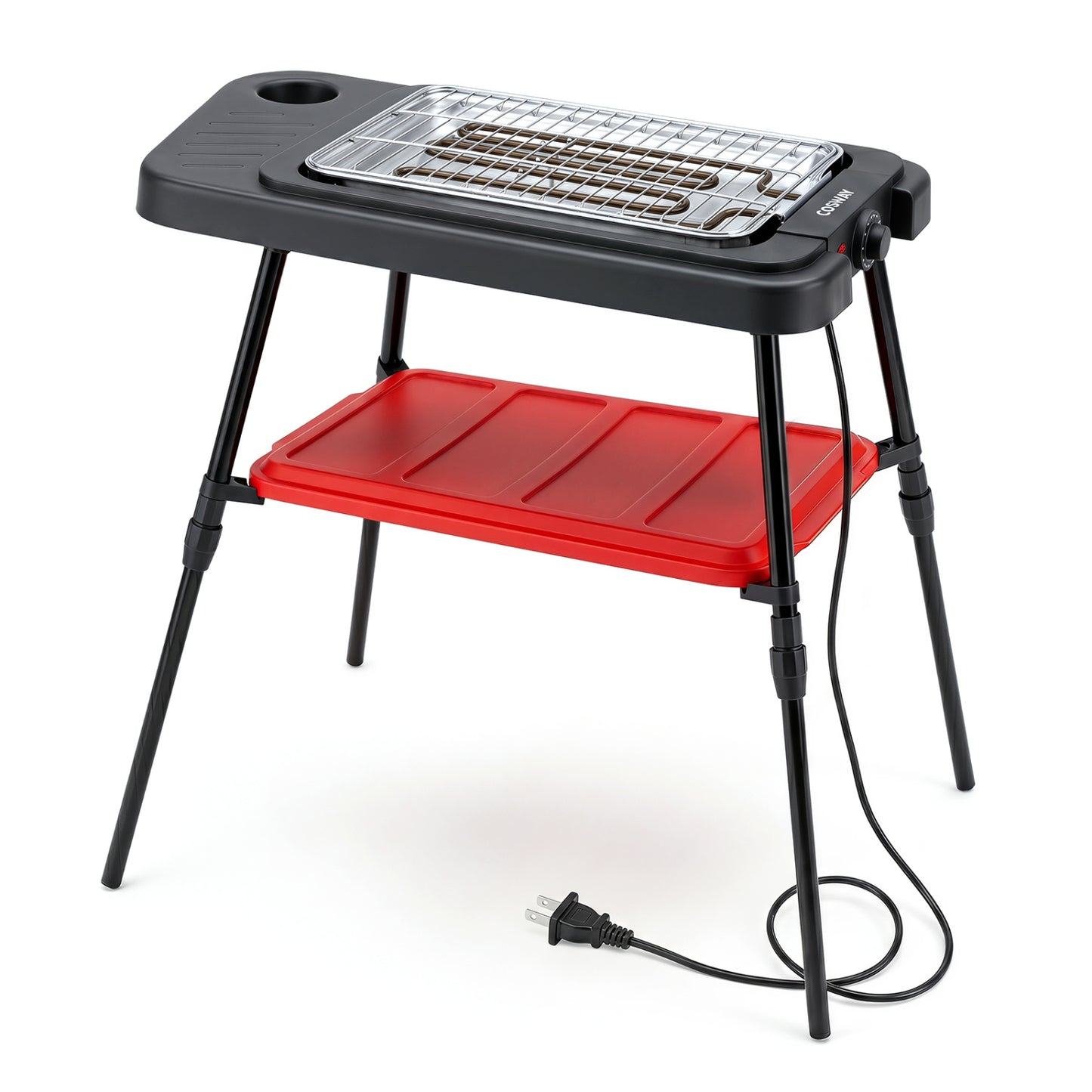 Red 1500W 2-in-1 electric grill with detachable stand and dual plates, ideal for outdoor balconies, by Direct by Wilsons Home Store.