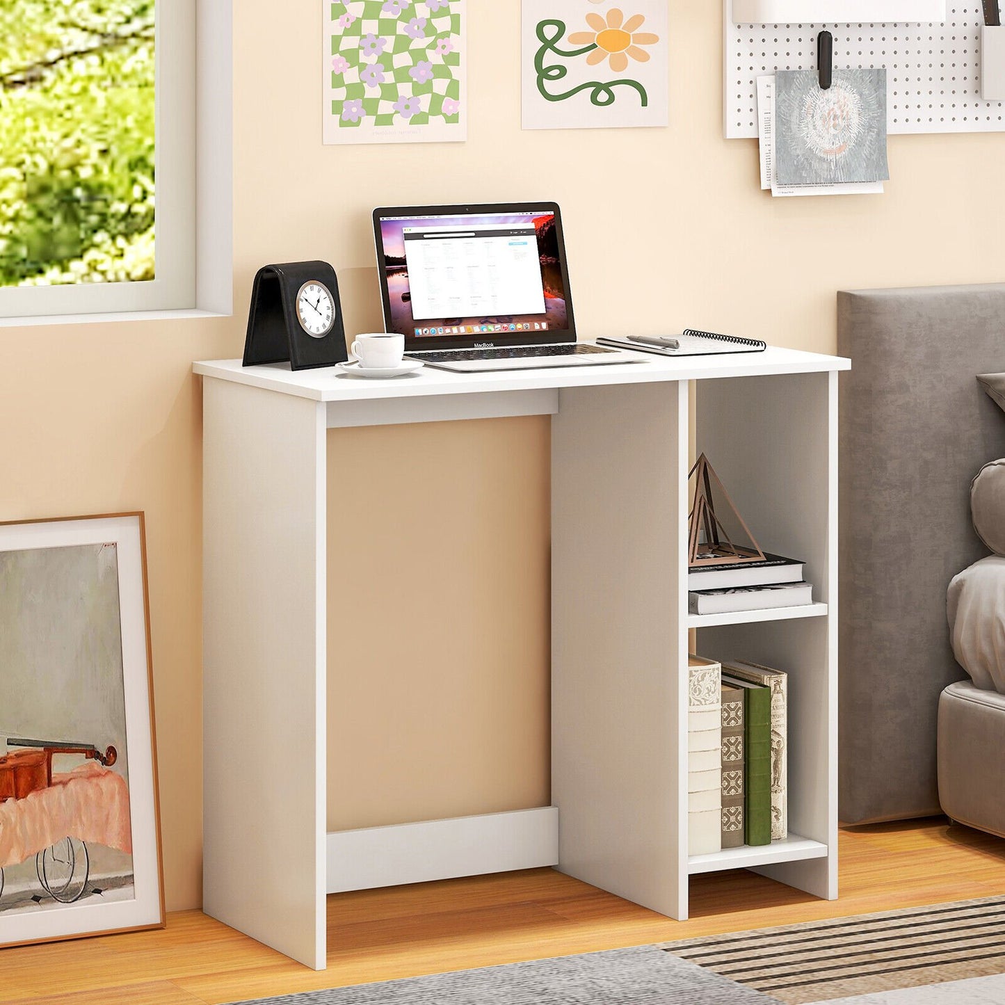 31.5 Inch  Modern Home Office Desk with 2 Compartments-Black