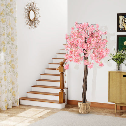 5.5 FT Tall Artificial Cherry Blossom Tree with Pink/White Flowers 1 Pack-Pink