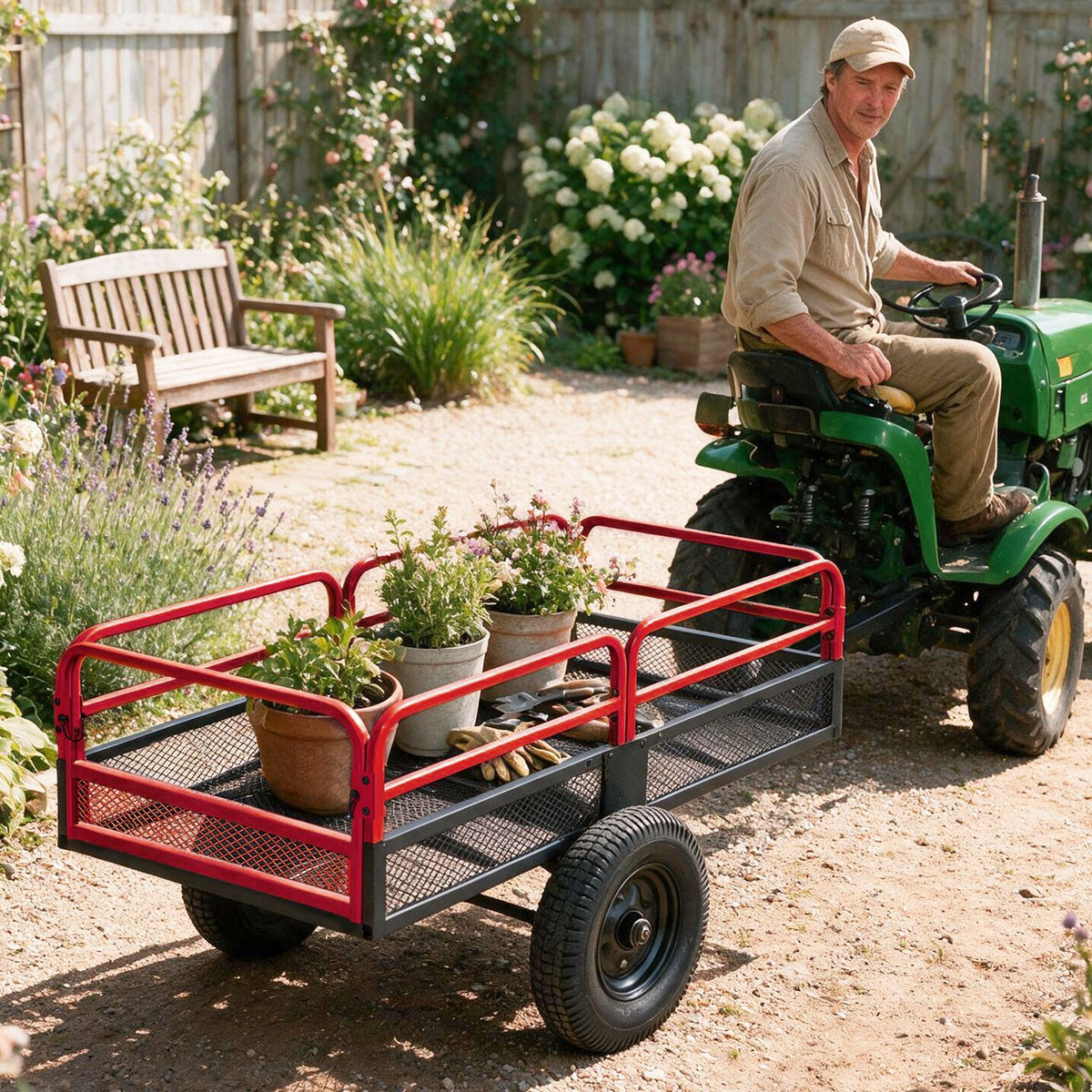 1540 LBS Capacity 17.6 Cu. Ft Heavy Duty Metal Dump Cart Trailer-Red