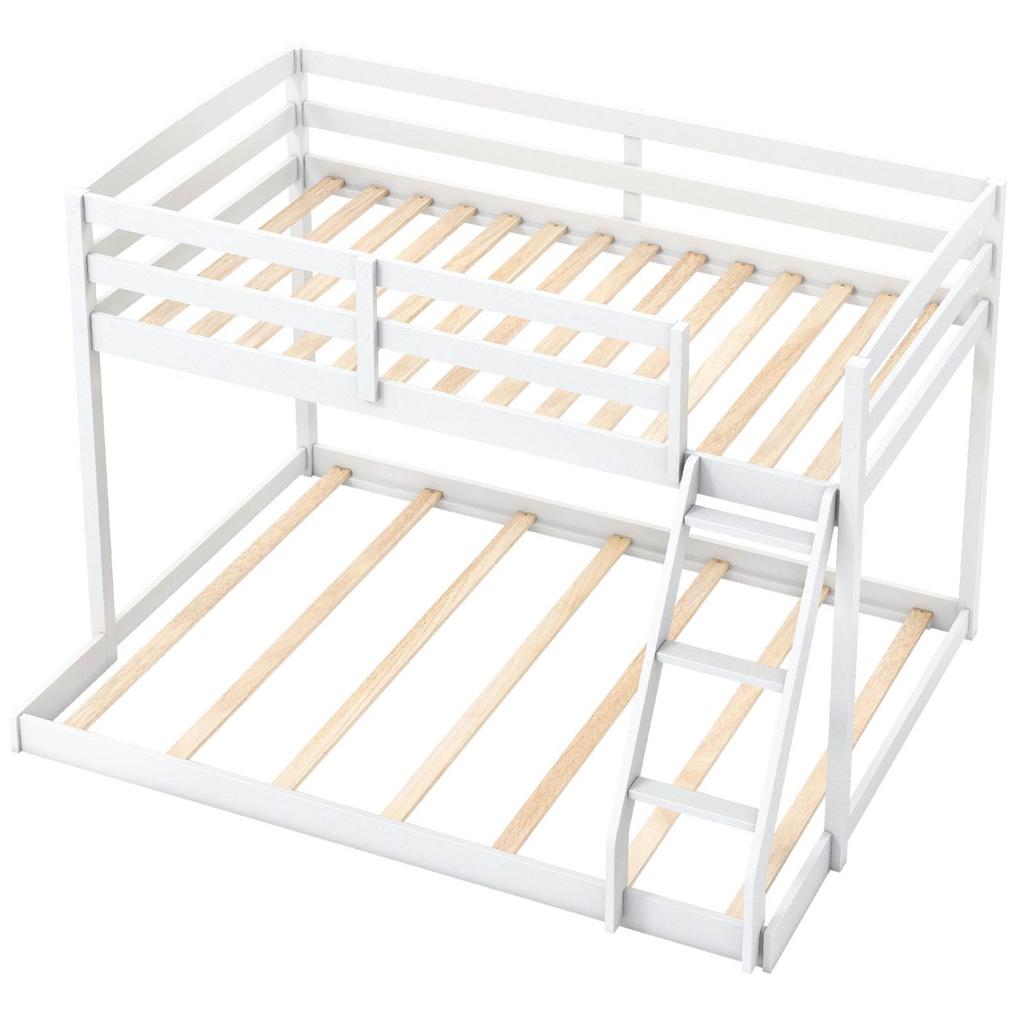 Twin Over Full Bunk Bed Low Floor Bunk Bed Frame-Gray
