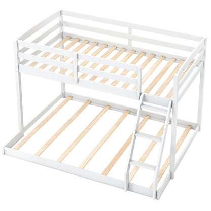 Twin Over Full Bunk Bed Low Floor Bunk Bed Frame-Gray