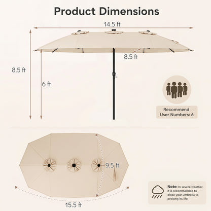 15.5FT Extra-Large Patio Umbrella 12 Reinforced Metal Ribs-Beige