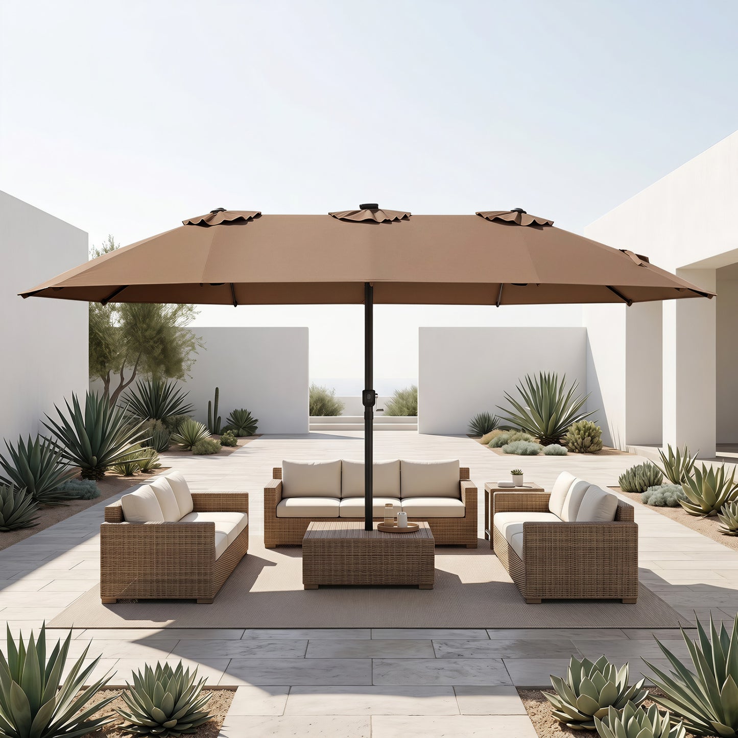 15.5FT Extra-Large Patio Umbrella 12 Reinforced Metal Ribs-Beige