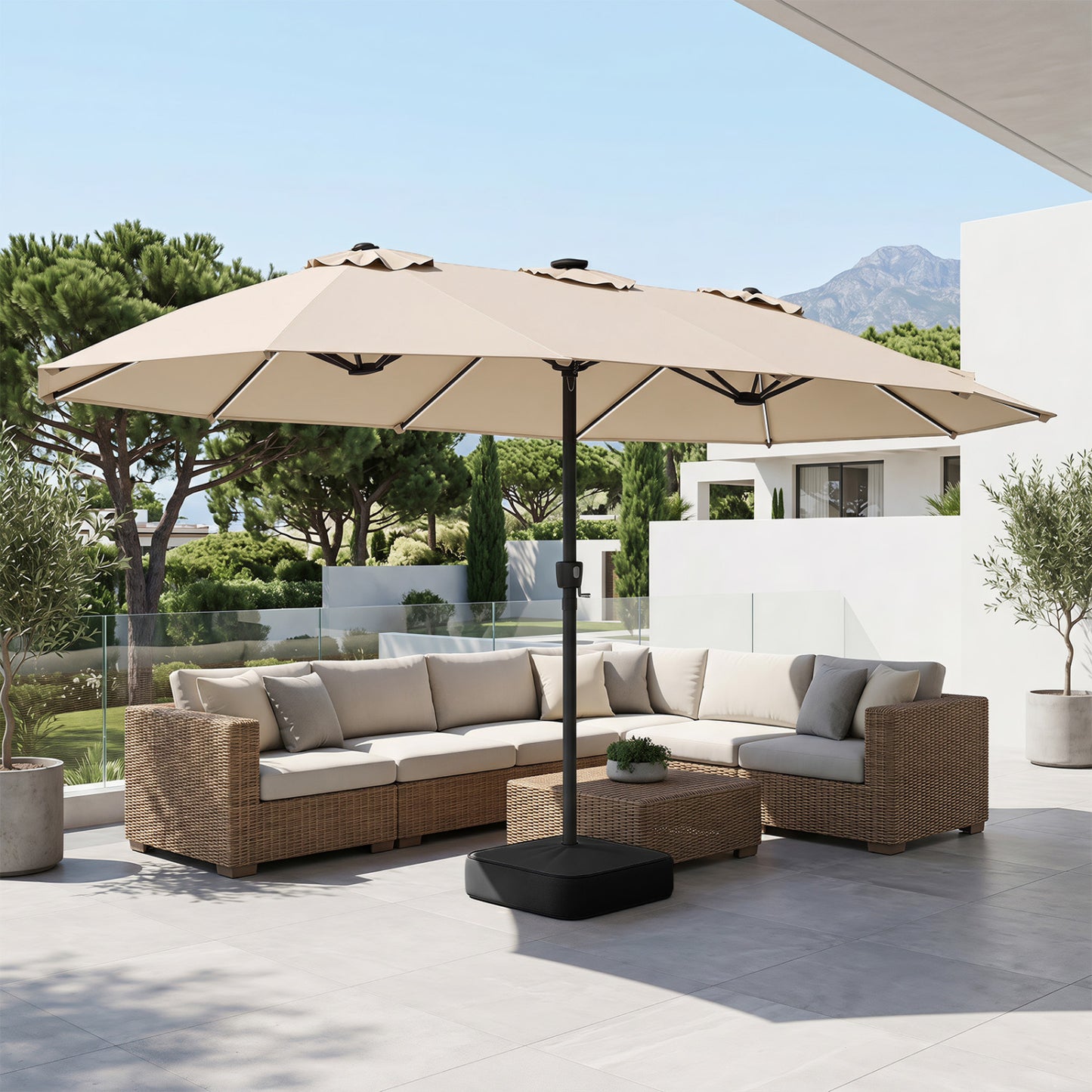15.5FT Extra-Large Patio Umbrella with Base 12 Reinforced Ribs-Beige