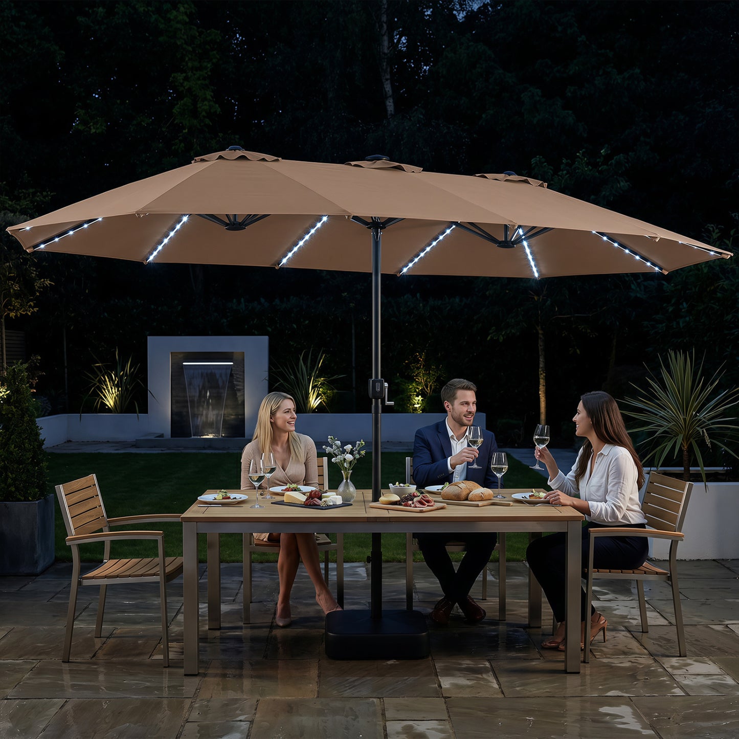 15.5FT Extra-Large Patio Umbrella with Base 12 Reinforced Ribs-Beige