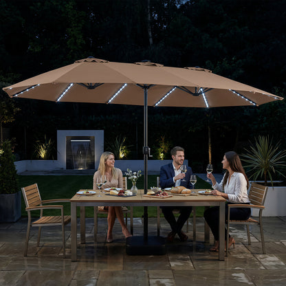 15.5FT Extra-Large Patio Umbrella with Base 12 Reinforced Ribs-Beige