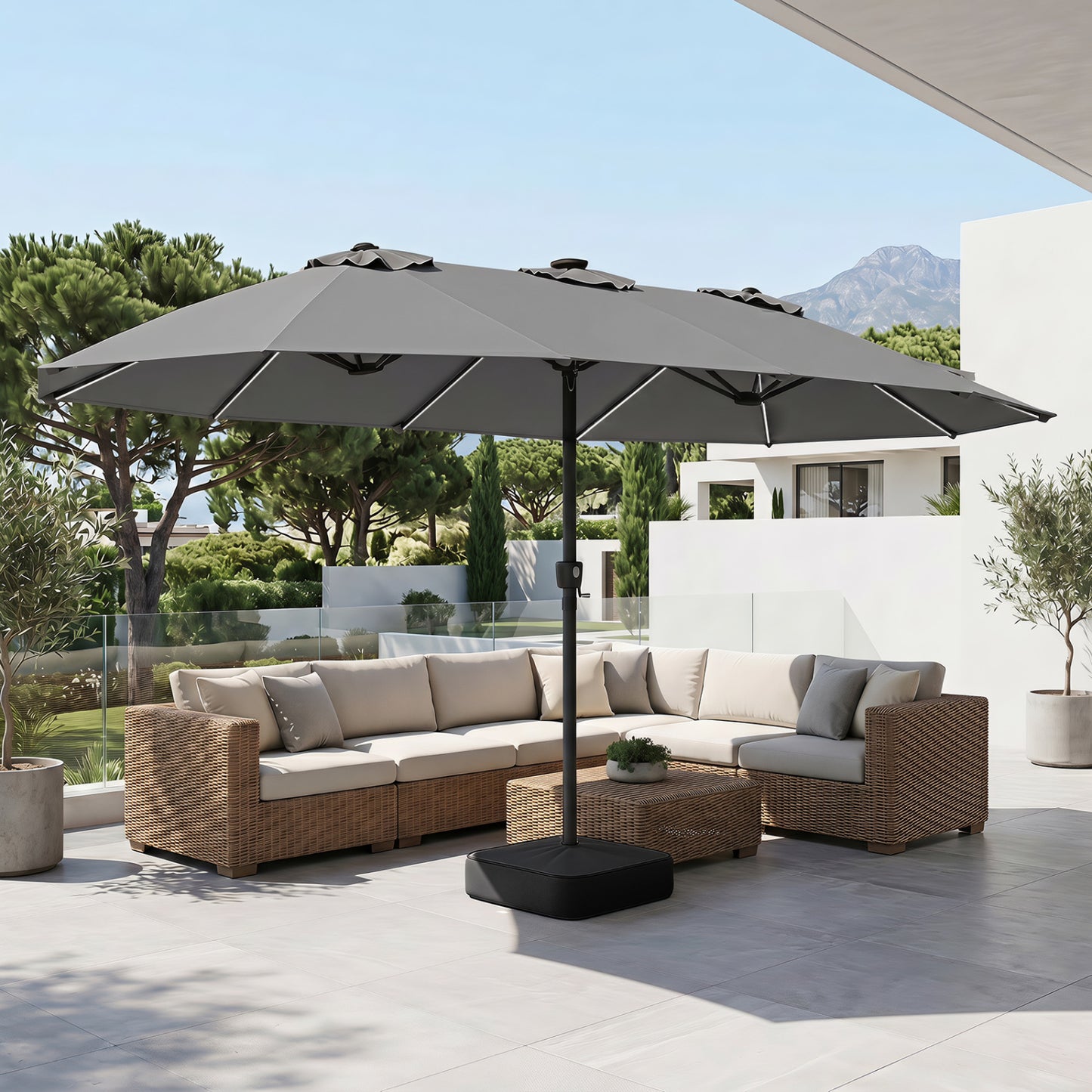 15.5FT Extra-Large Patio Umbrella with Base 12 Reinforced Ribs-Beige