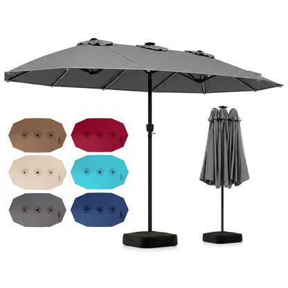15.5FT Extra-Large Patio Umbrella with Base 12 Reinforced Ribs-Beige