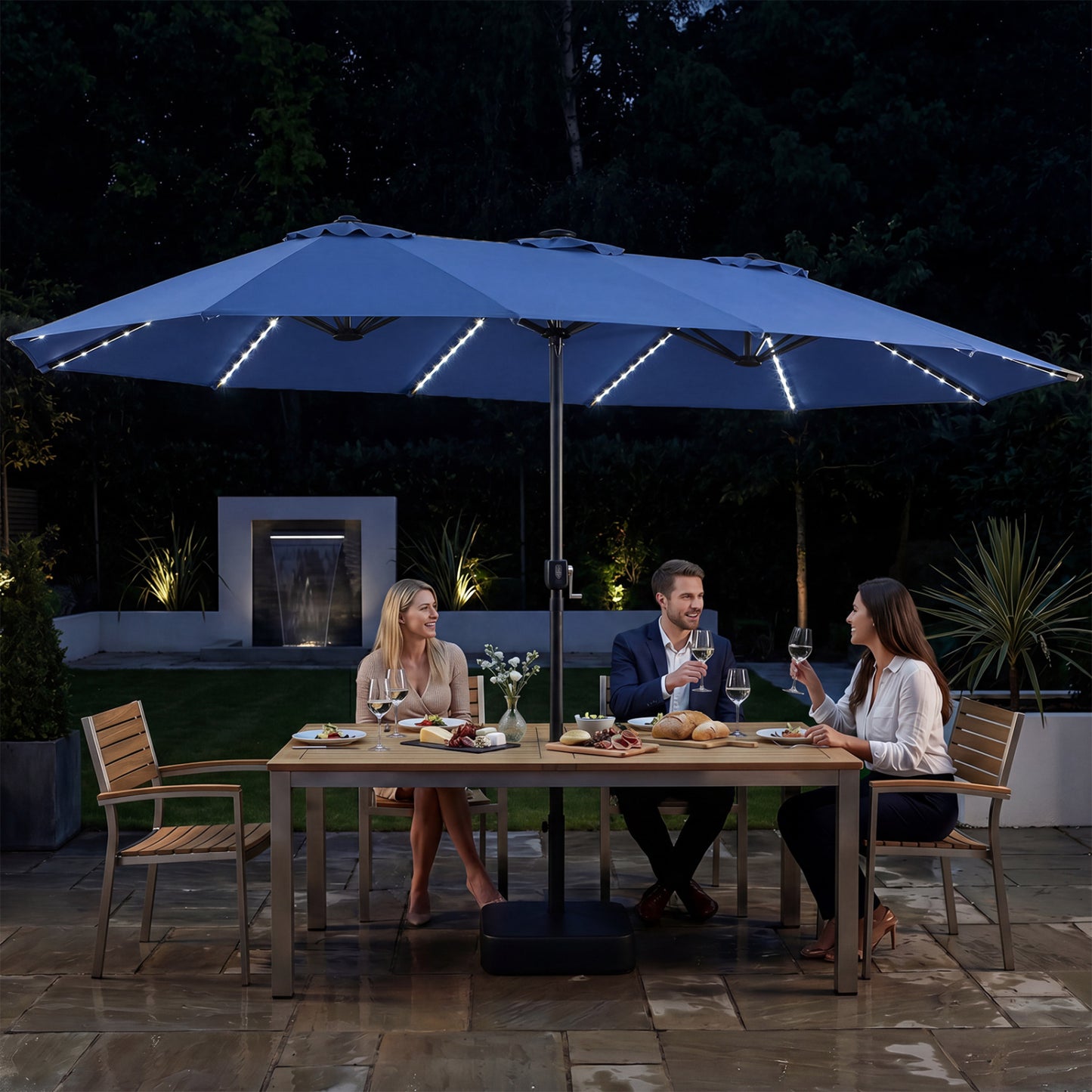 15.5FT Extra-Large Patio Umbrella with Base 12 Reinforced Ribs-Beige