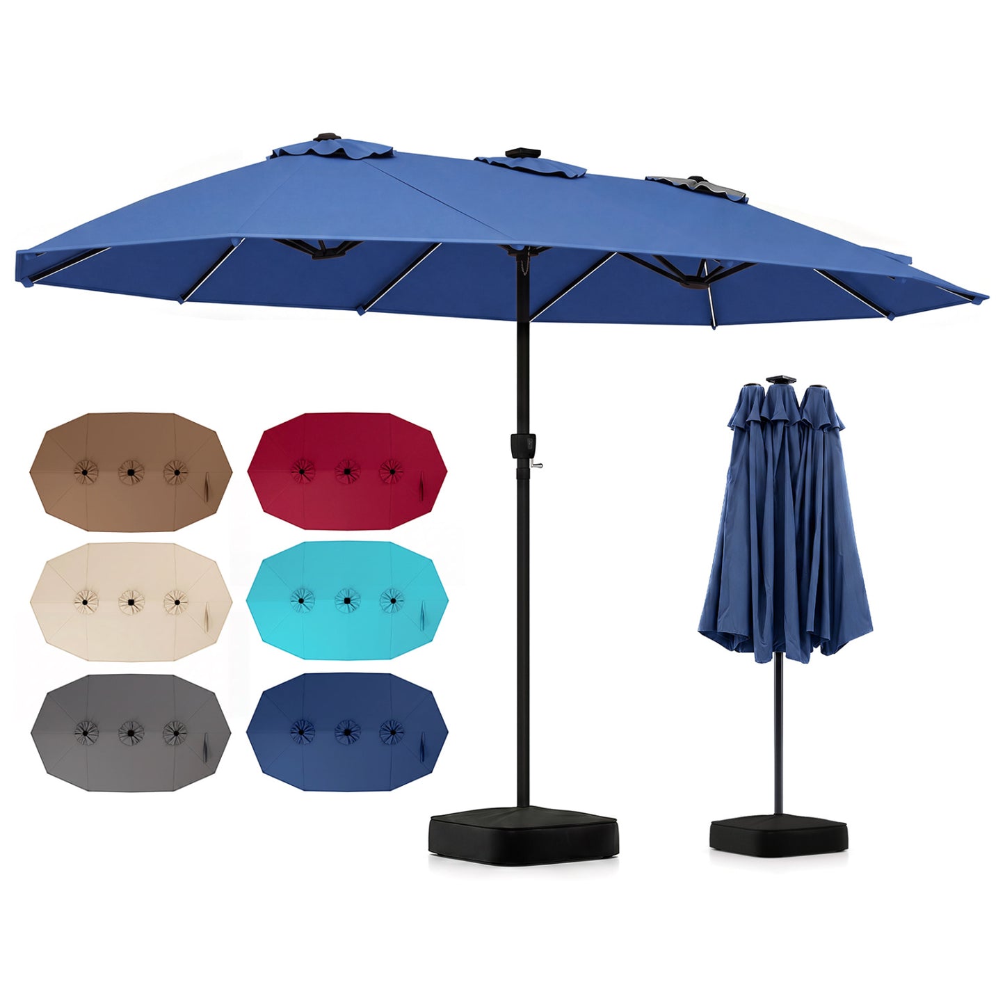 15.5FT Extra-Large Patio Umbrella with Base 12 Reinforced Ribs-Beige