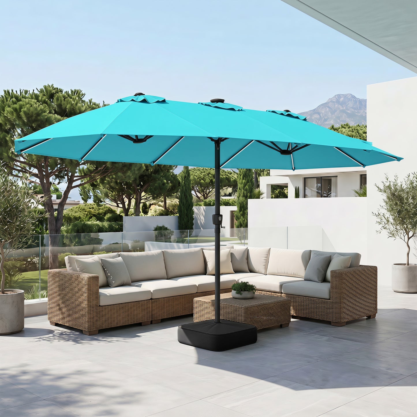 15.5FT Extra-Large Patio Umbrella with Base 12 Reinforced Ribs-Beige