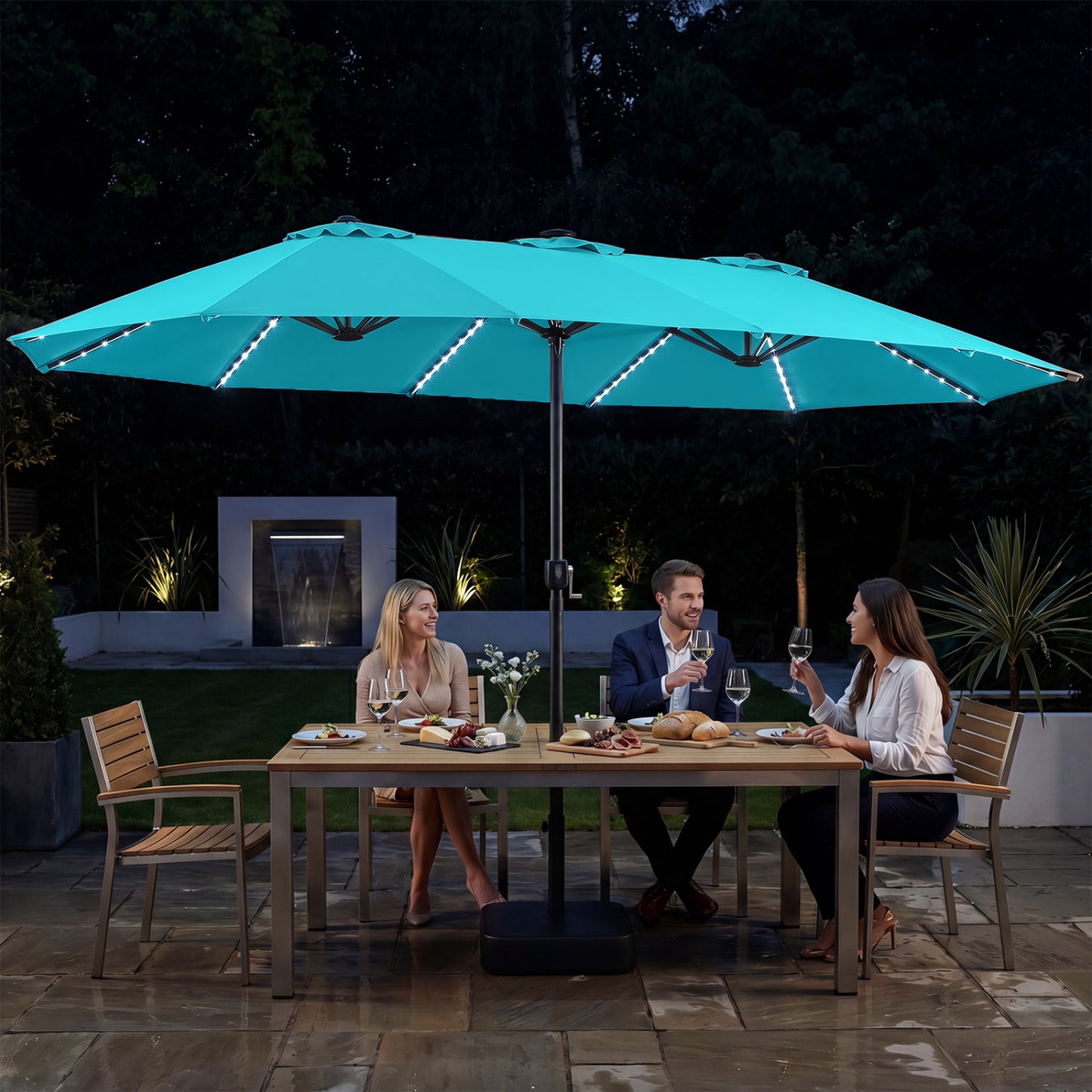 15.5FT Extra-Large Patio Umbrella with Base 12 Reinforced Ribs-Beige