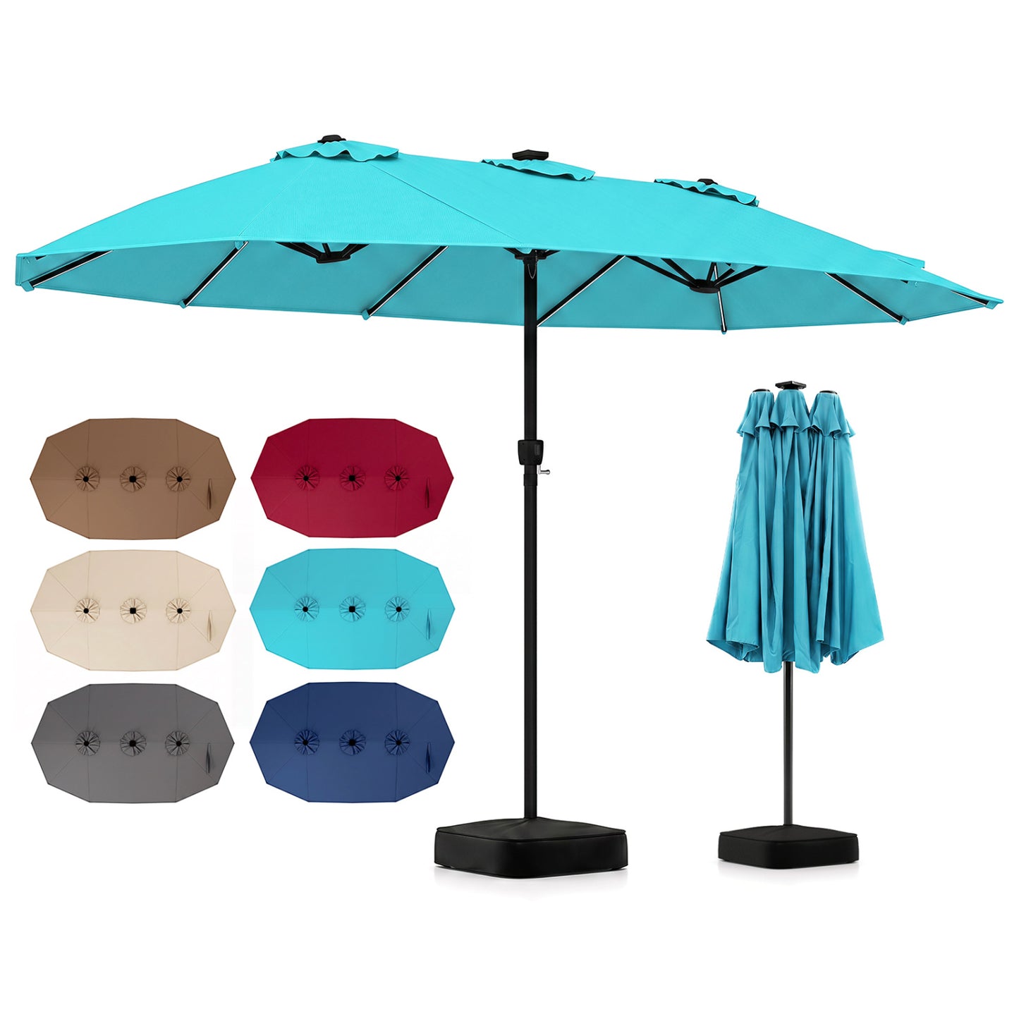 15.5FT Extra-Large Patio Umbrella with Base 12 Reinforced Ribs-Beige