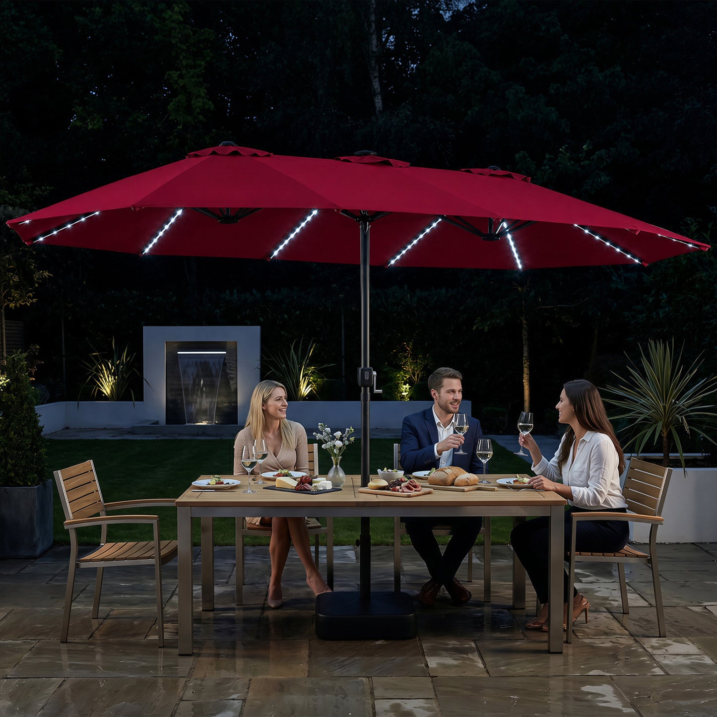 15.5FT Extra-Large Patio Umbrella with Base 12 Reinforced Ribs-Beige