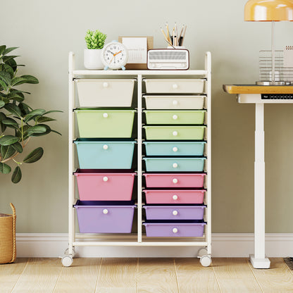 15-Drawer Utility Rolling Cart with Drawers Multi-Use Storage-Icecream Multicolor